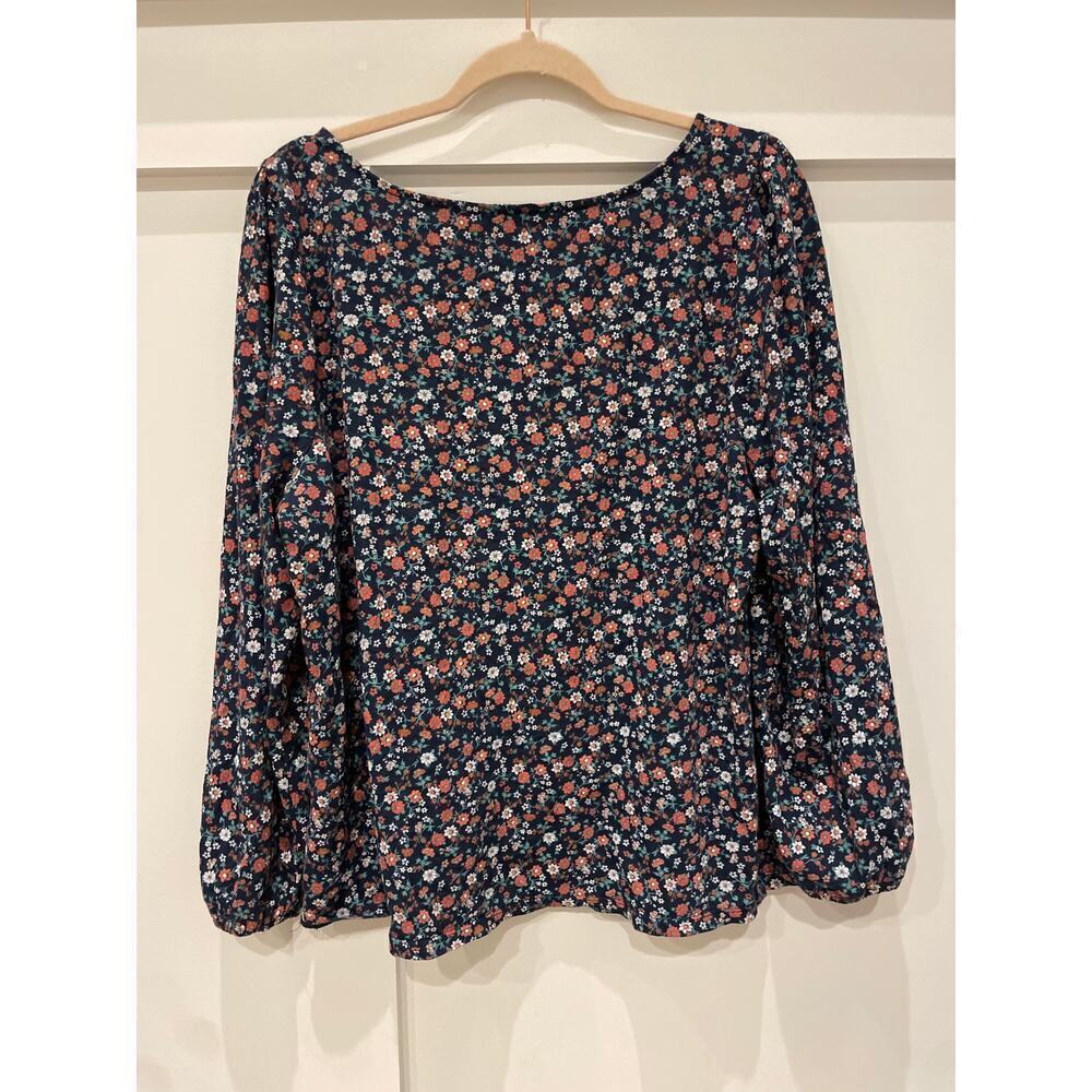 Lucky Brand Navy Ditsy Floral Peasant Long Sleeve Square Neck Blouse, XXL - Picture 5 of 5